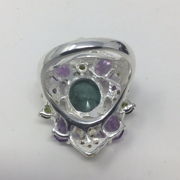Genuine Natural Emerald & Amethyst Ring - Picture 6 of 7